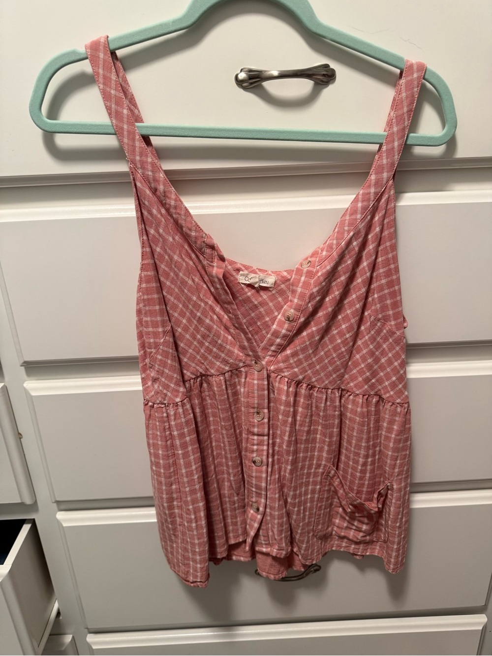 Pink Plaid Button-Front Sleeveless Tank Top